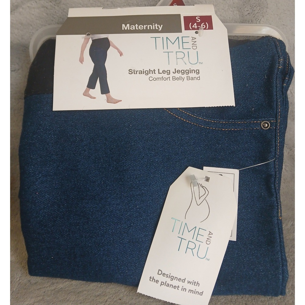 Time Tru Maternity Straight Leg Jean Jeggings Blue S 4 /‎ 6 Work Pants Comfort